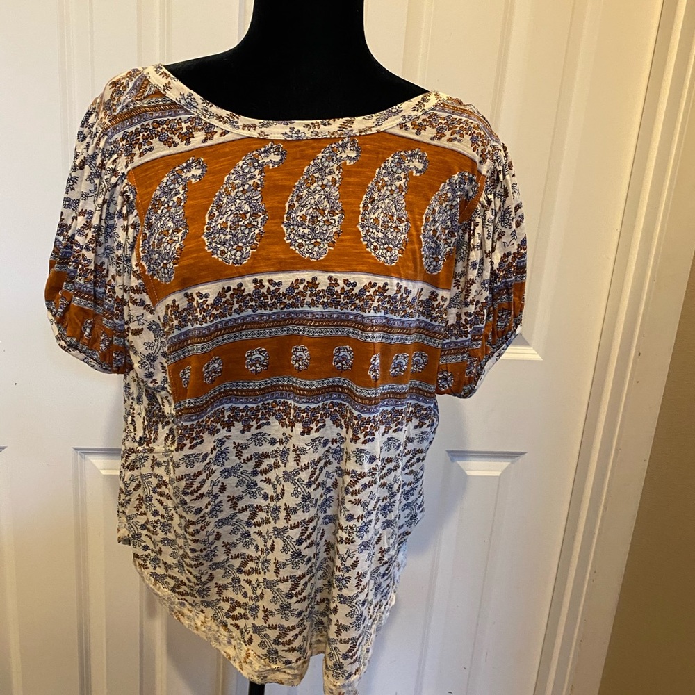 Free People Ivory Combo Paisley Top